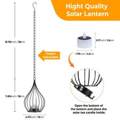 Solar Candle Lantern - Flickering Flameless Glass Lantern for Garden Table, Patio & Path