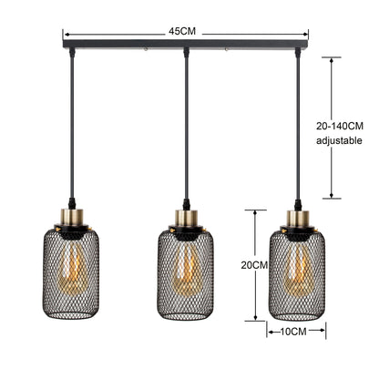 Industrial Cage Pendant Light - Black Metal E27 Hanging Lamp for Kitchen Island & Cafe