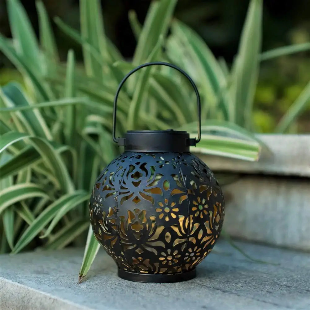 Solar Hanging Lantern with Projection - Iron Hollow Pattern Garden Light 15 x 17cm