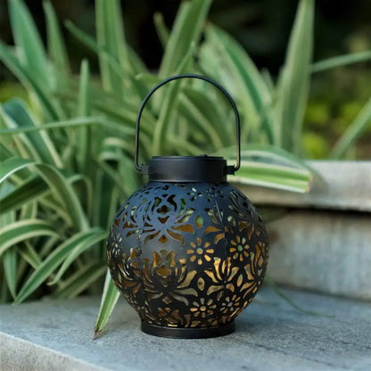 Solar Hanging Lantern with Projection - Iron Hollow Pattern Garden Light 15 x 17cm