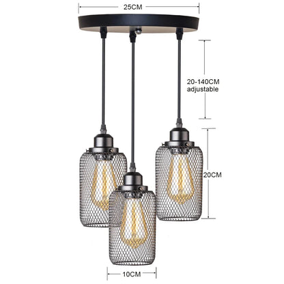 Industrial Cage Pendant Light - Black Metal E27 Hanging Lamp for Kitchen Island & Cafe