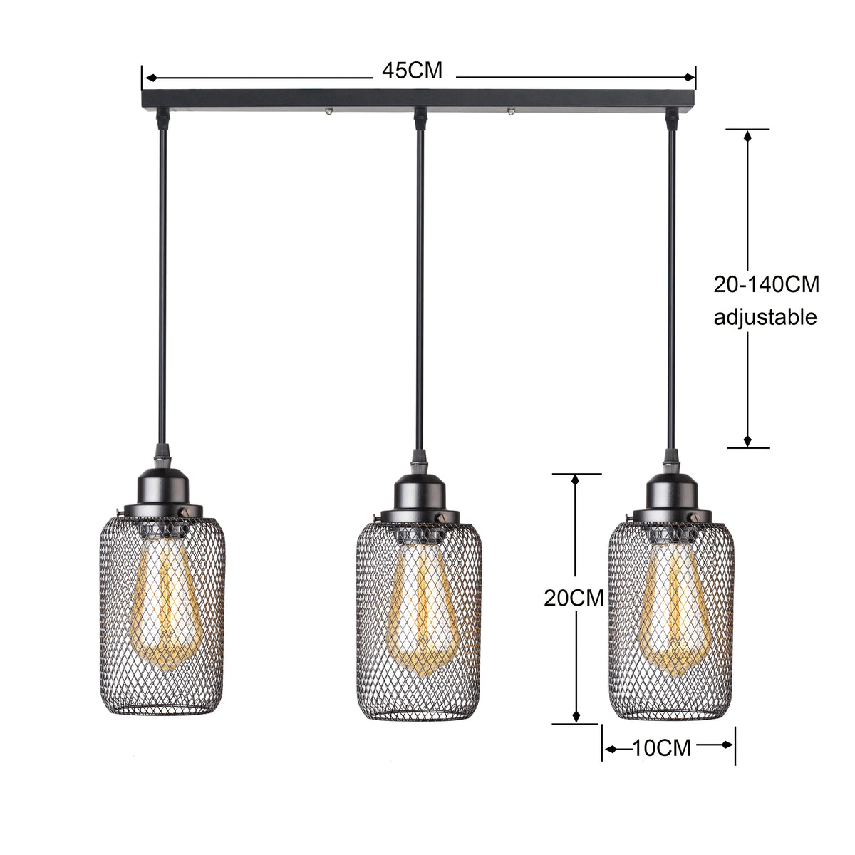 Industrial Cage Pendant Light - Black Metal E27 Hanging Lamp for Kitchen Island & Cafe