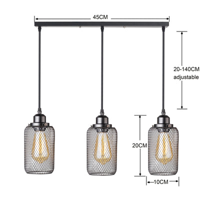Industrial Cage Pendant Light - Black Metal E27 Hanging Lamp for Kitchen Island & Cafe