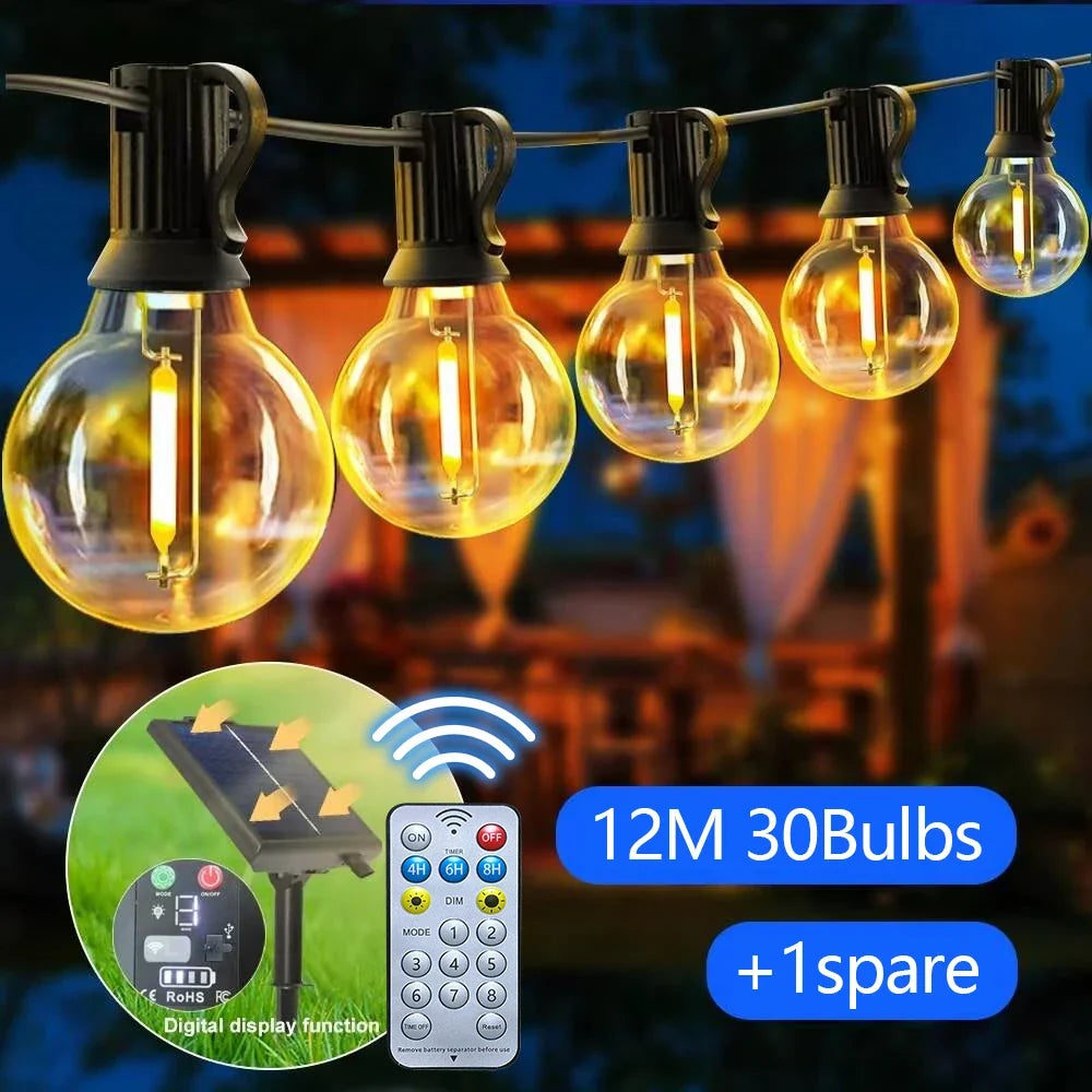Solar Globe String Lights - Waterproof LED Bulb Lights for Patio, Backyard & Courtyard