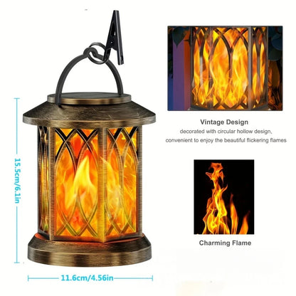 Solar Flickering Candle Lantern - Glass Panelled Storm Lantern in Black or Bronze with Automatic Dusk Lighting for Patio, Doorstep and Walls