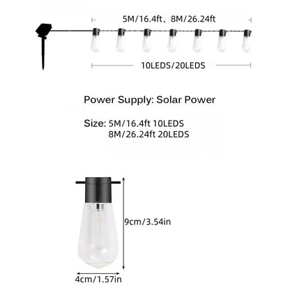 Solar Bulb String Lights - Waterproof Warm White Retro Lights for Patio, Garden & Balcony