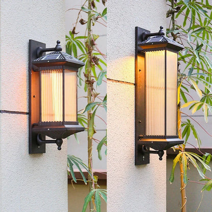 Traditional Solar Lantern Wall Light - Coffee Finish Aluminum and Acrylic Solar Sconce with Warm LED Glow for Patio, Porch and Entryways