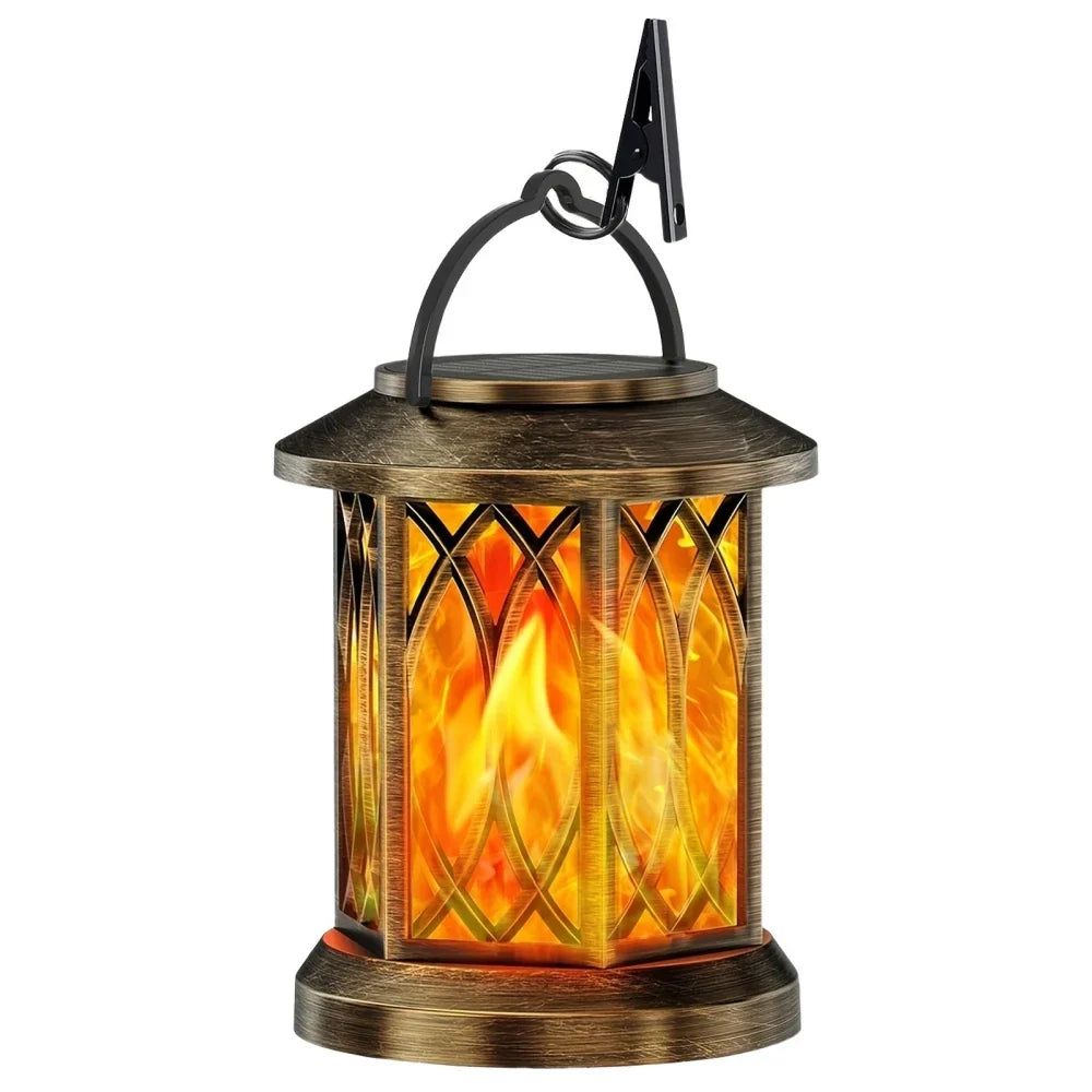 Solar Flickering Candle Lantern - Glass Panelled Storm Lantern in Black or Bronze with Automatic Dusk Lighting for Patio, Doorstep and Walls
