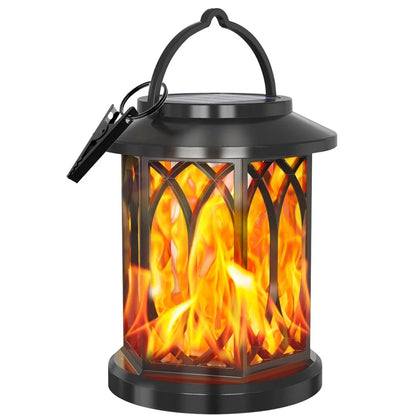 Solar Flickering Candle Lantern - Glass Panelled Storm Lantern in Black or Bronze with Automatic Dusk Lighting for Patio, Doorstep and Walls