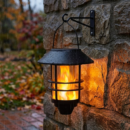 Solar Hanging Flicker Flame Lantern - Compact Cordless Lantern with Integrated Loop for Fence Panels, Wall Brackets, Porches and Balconies