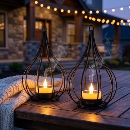 Solar Candle Lantern - Flickering Flameless Glass Lantern for Garden Table, Patio & Path