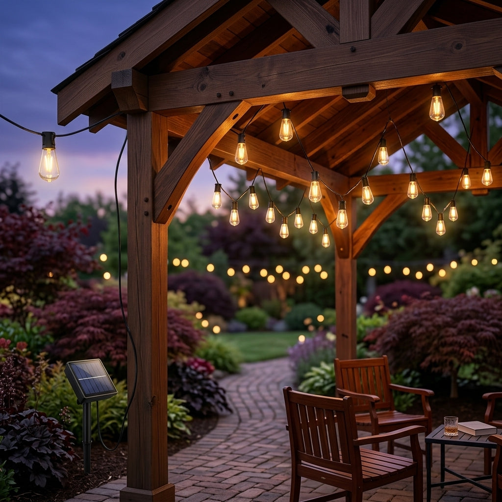 Solar Bulb String Lights - Waterproof Warm White Retro Lights for Patio, Garden & Balcony
