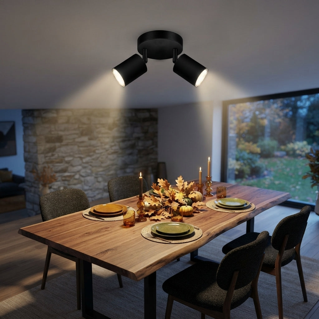 350 Degree Rotatable Dual GU10 Spot Light - Black or White Ceiling & Wall Light