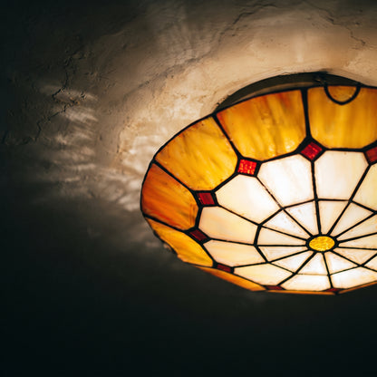 Tiffany Style Ceiling Light - Stained Glass Flush Mount Lamp for Dining Room & Hallway