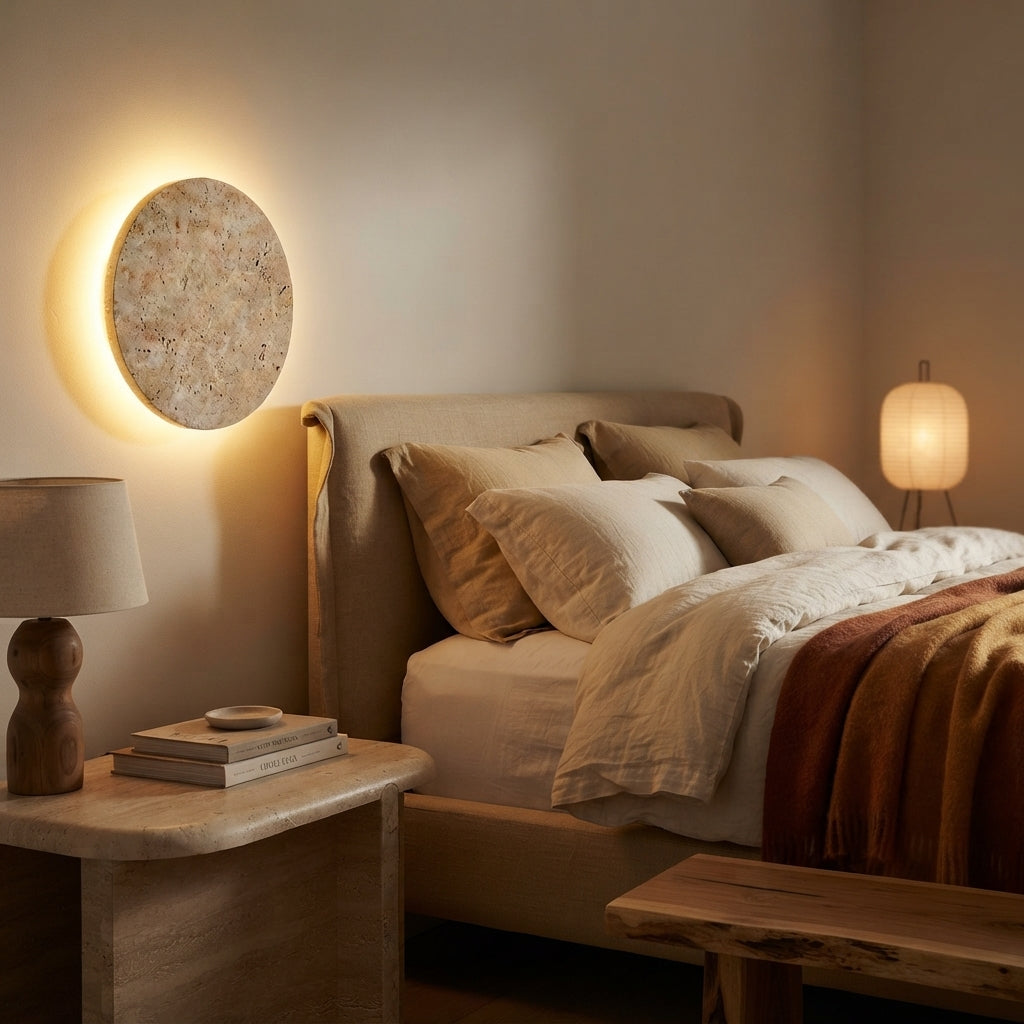Wabi Sabi Cave Stone LED Wall Sconce - Beige 20 to 30cm Bedside Light for Living Room