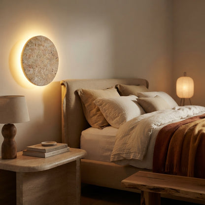 Wabi Sabi Cave Stone LED Wall Sconce - Beige 20 to 30cm Bedside Light for Living Room