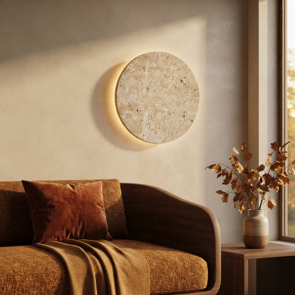Wabi Sabi Cave Stone LED Wall Sconce - Beige 20 to 30cm Bedside Light for Living Room