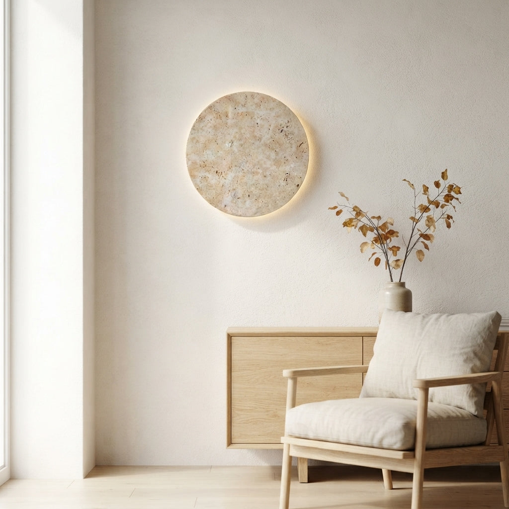 Wabi Sabi Cave Stone LED Wall Sconce - Beige 20 to 30cm Bedside Light for Living Room