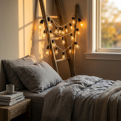 Solar Bulb String Lights - Waterproof Warm White Retro Lights for Patio, Garden & Balcony