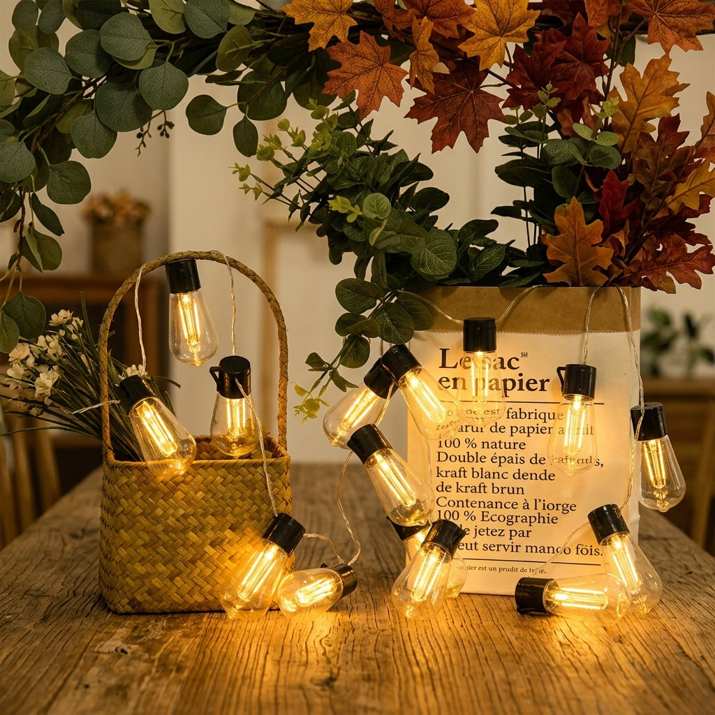Solar Bulb String Lights - Waterproof Warm White Retro Lights for Patio, Garden & Balcony