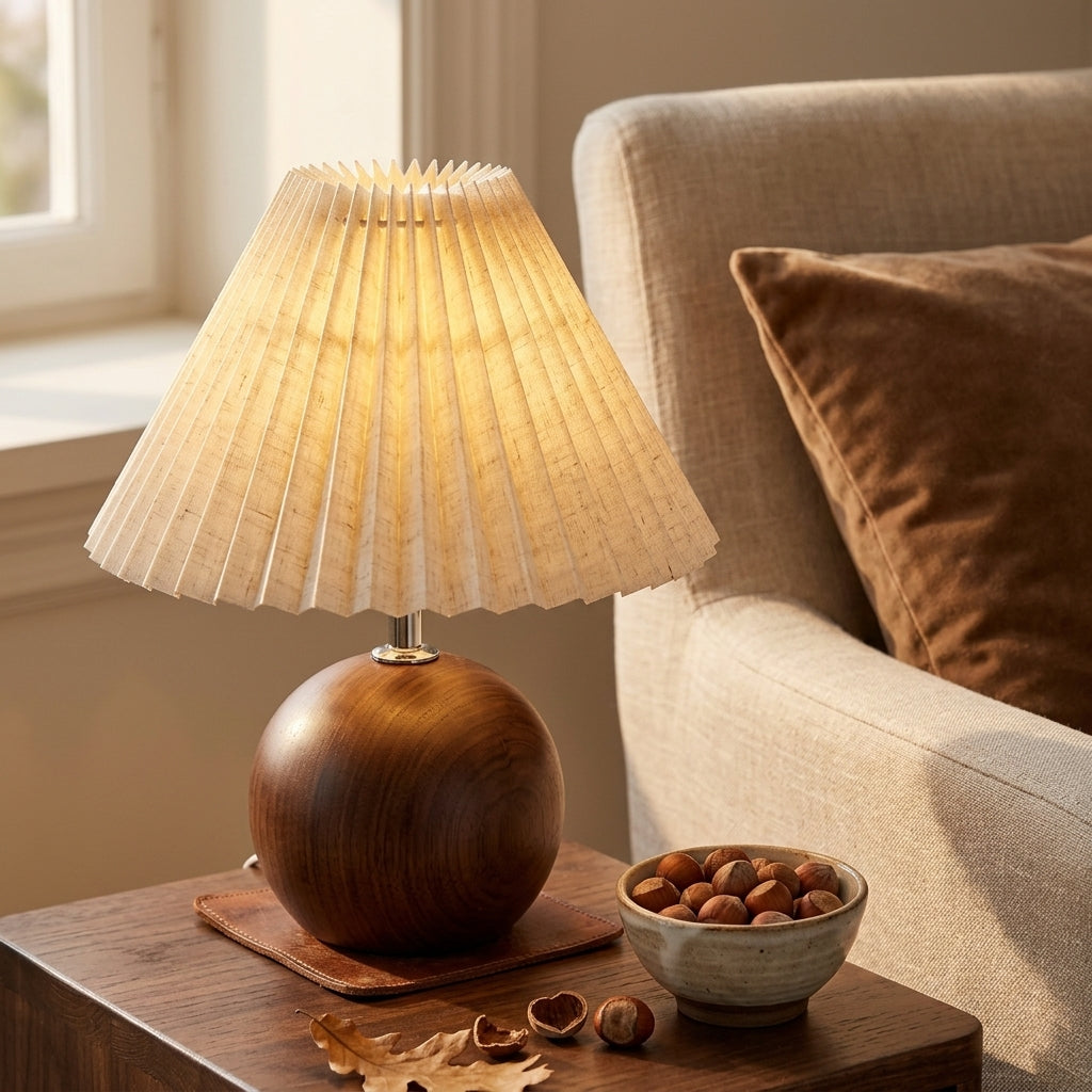 Nordic Pleated Table Lamp - 3 Colour LED Bedside Lamp with USB Plug