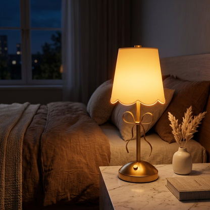 Cordless Bow Table Lamp - Rechargeable Touch Dimming Bedside Lamp