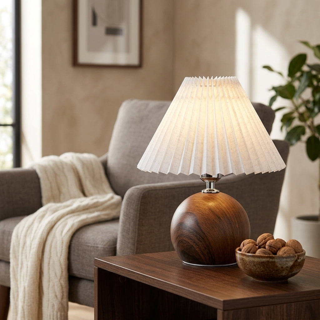 Nordic Pleated Table Lamp - 3 Colour LED Bedside Lamp with USB Plug