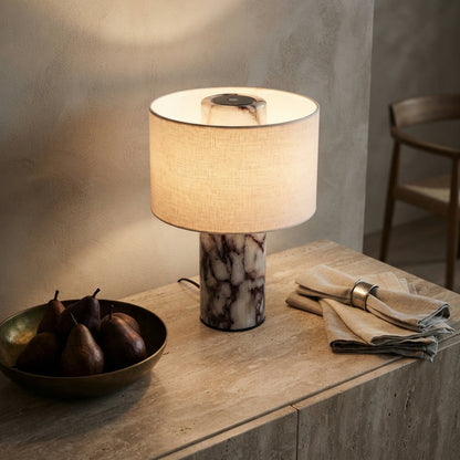 Luxury Marble Table Lamp - Modern Fabric Shade Bedside Light for Nightstand & Console