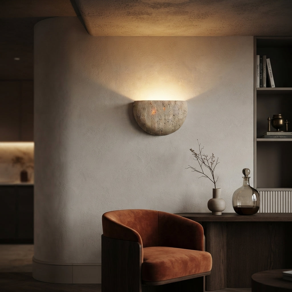 Wabi Sabi Yellow Stone Wall Lamp - Warm LED Sconce for Bedside, Corridor & Cafe
