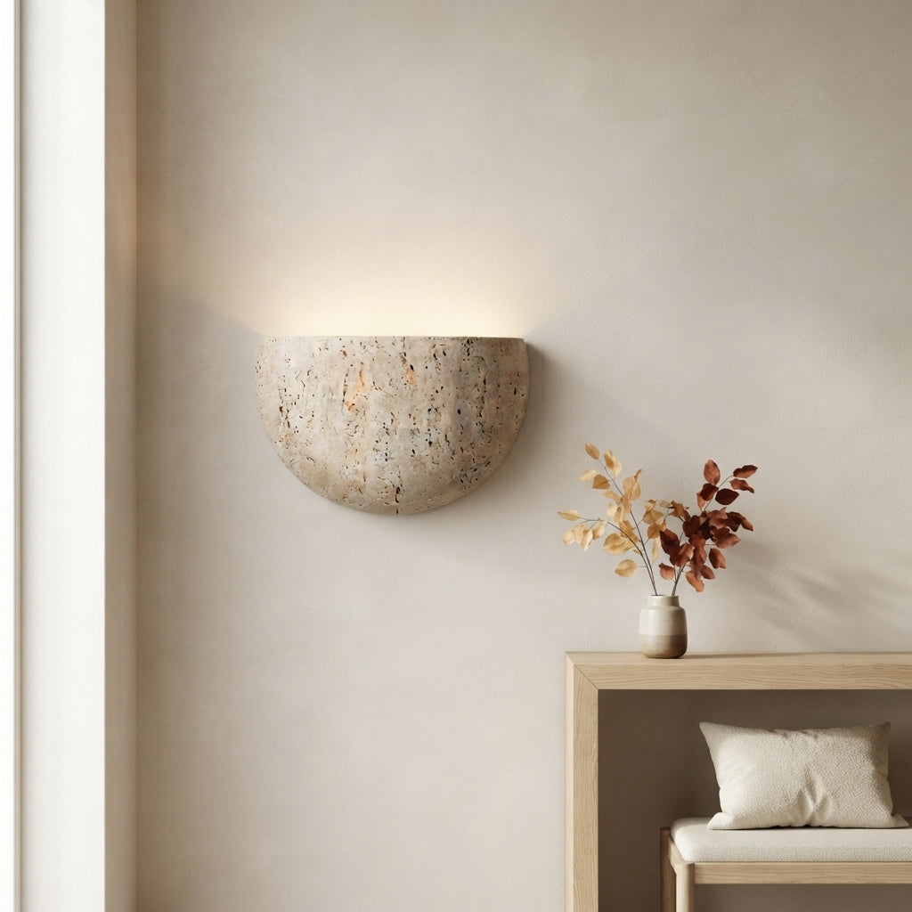Wabi Sabi Yellow Stone Wall Lamp - Warm LED Sconce for Bedside, Corridor & Cafe