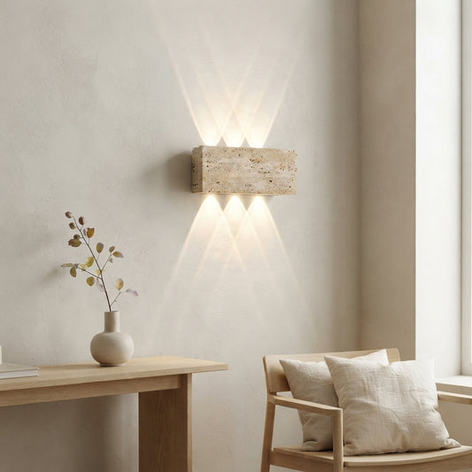 Wabi Sabi Stone Wall Lamp - 32cm IP65 LED Garden & Bedside Sconce in Warm White