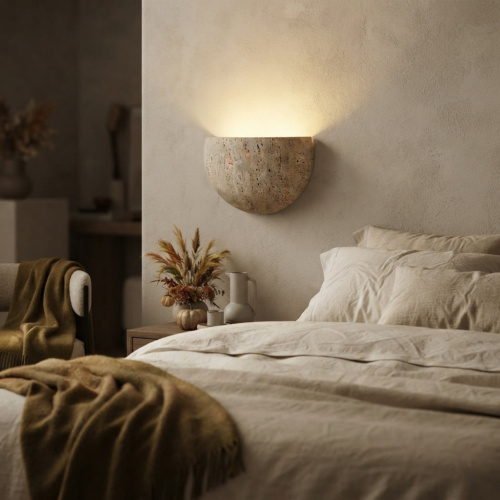 Wabi Sabi Yellow Stone Wall Lamp - Warm LED Sconce for Bedside, Corridor & Cafe