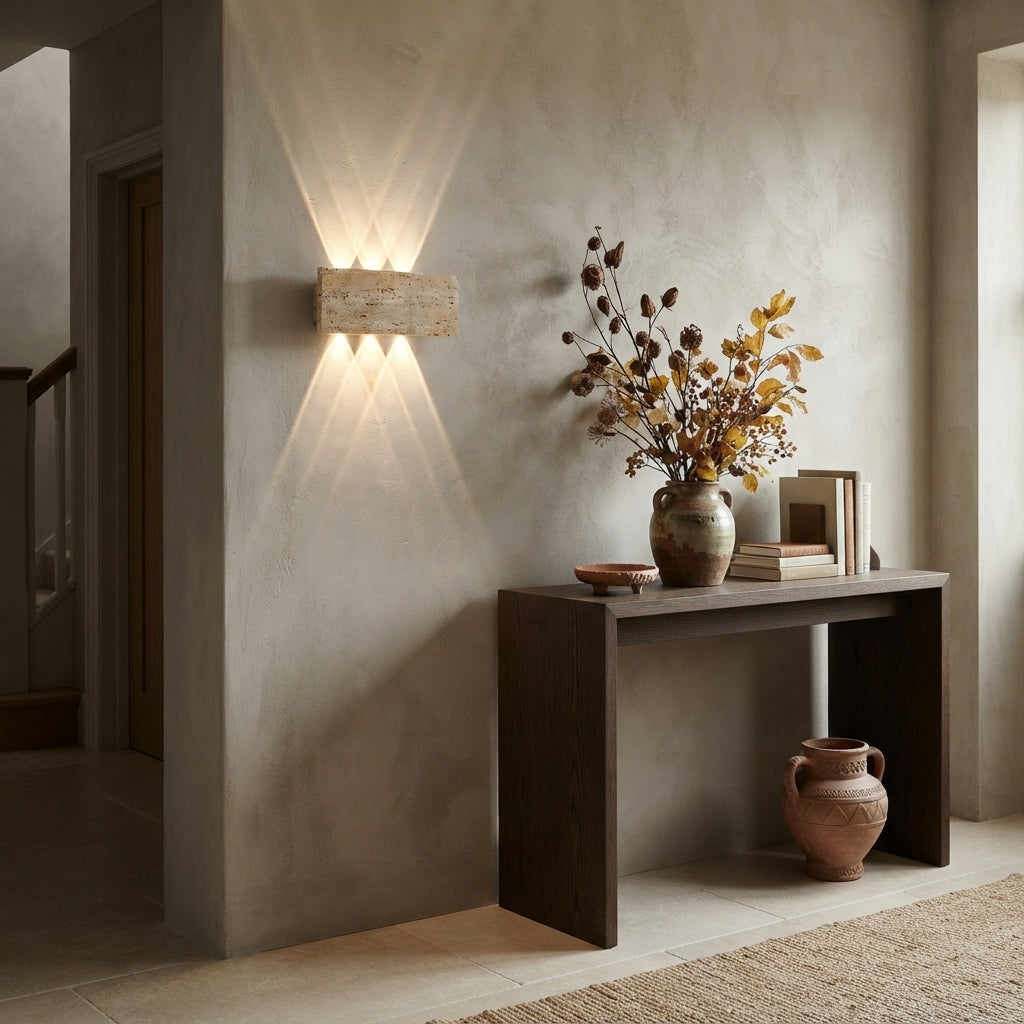 Wabi Sabi Stone Wall Lamp - 32cm IP65 LED Garden & Bedside Sconce in Warm White
