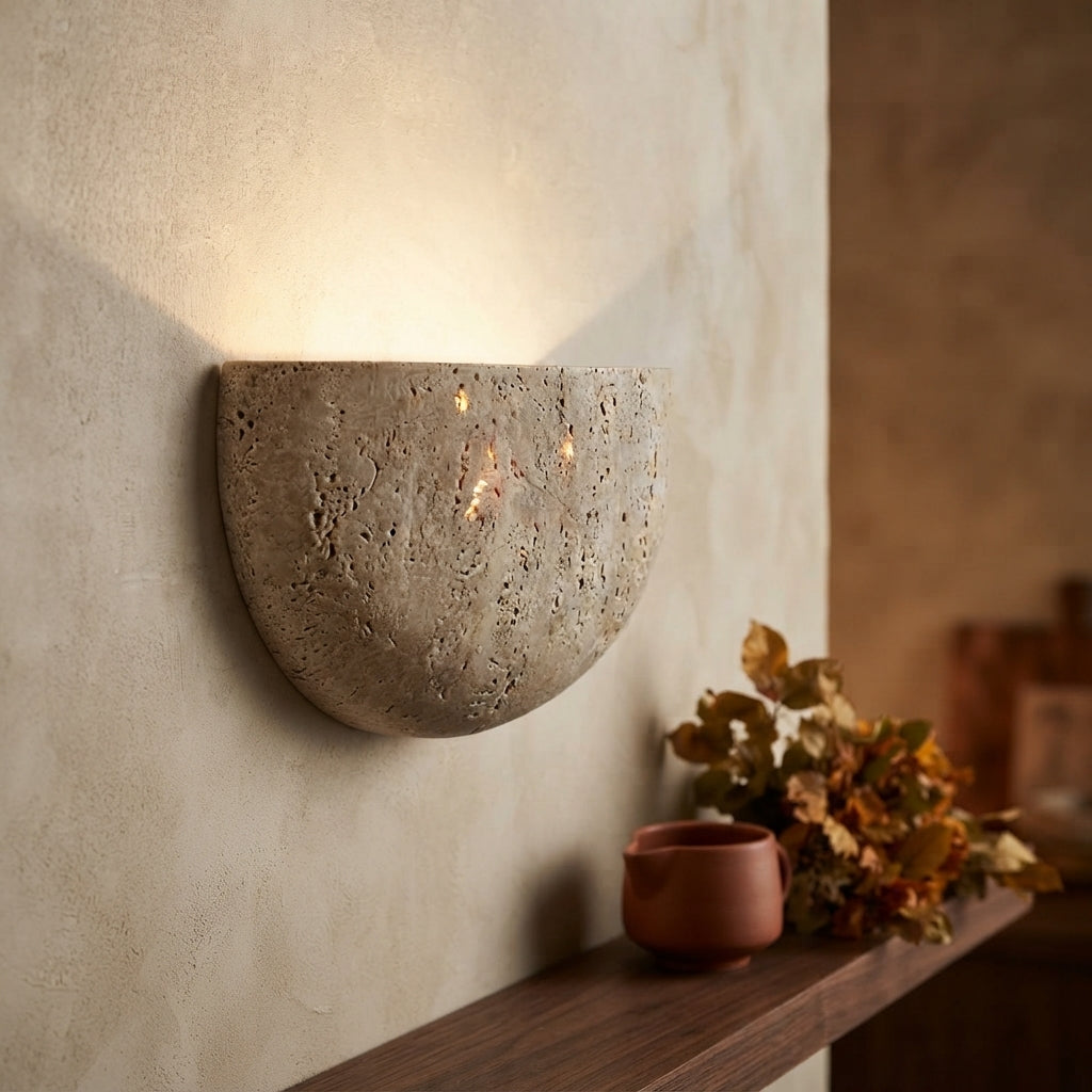 Wabi Sabi Yellow Stone Wall Lamp - Warm LED Sconce for Bedside, Corridor & Cafe