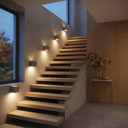 Modern Square Outdoor Wall Light - IP65 6W or 12W LED Up Down Aluminium Porch Lamp
