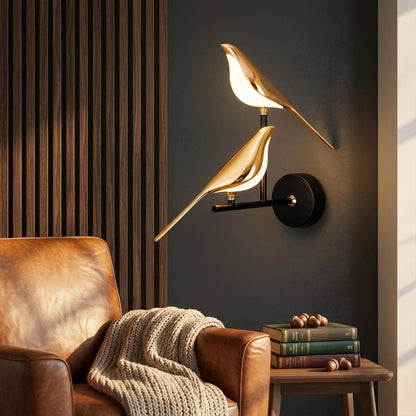 Nordic Bird Wall Lamp - Rotatable Gold LED Sconce with Remote for Bedside & Living Room