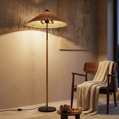 Rattan Floor Lamp 68 Inch - Twin E26 Woven Shade & Marble Base