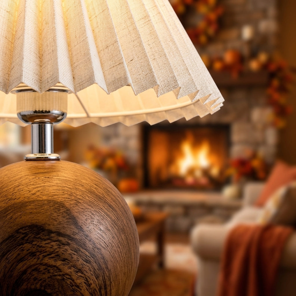 Nordic Pleated Table Lamp - 3 Colour LED Bedside Lamp with USB Plug