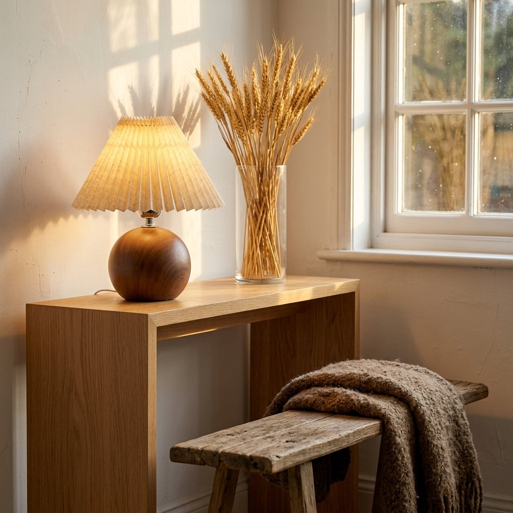 Nordic Pleated Table Lamp - 3 Colour LED Bedside Lamp with USB Plug