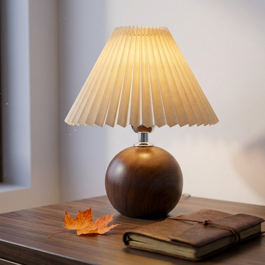 Nordic Pleated Table Lamp - 3 Colour LED Bedside Lamp with USB Plug