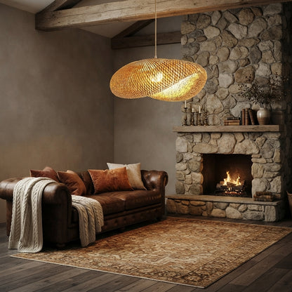 Handmade Woven Bamboo Chandelier - Rattan Cord Pendant Lamp