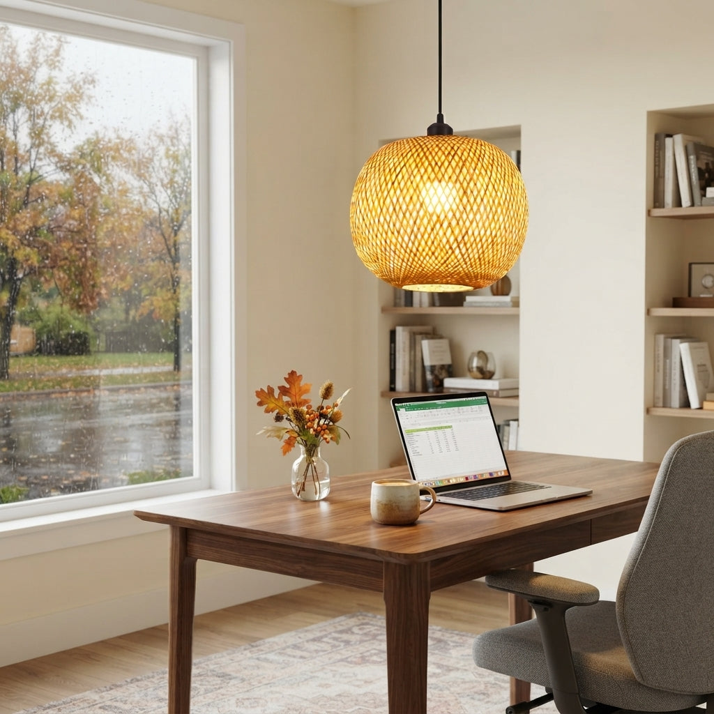 Bamboo Rattan Pendant Light - 20cm Woven Lantern Shade