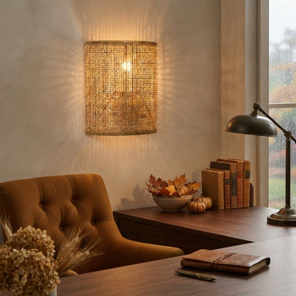 Handwoven Bamboo Wall Lamp - Rattan E27 Boho Sconce Light