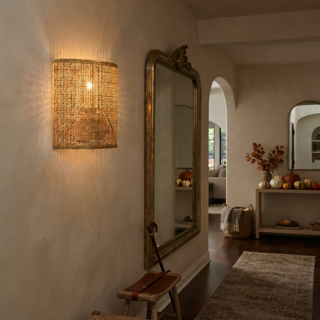 Handwoven Bamboo Wall Lamp - Rattan E27 Boho Sconce Light