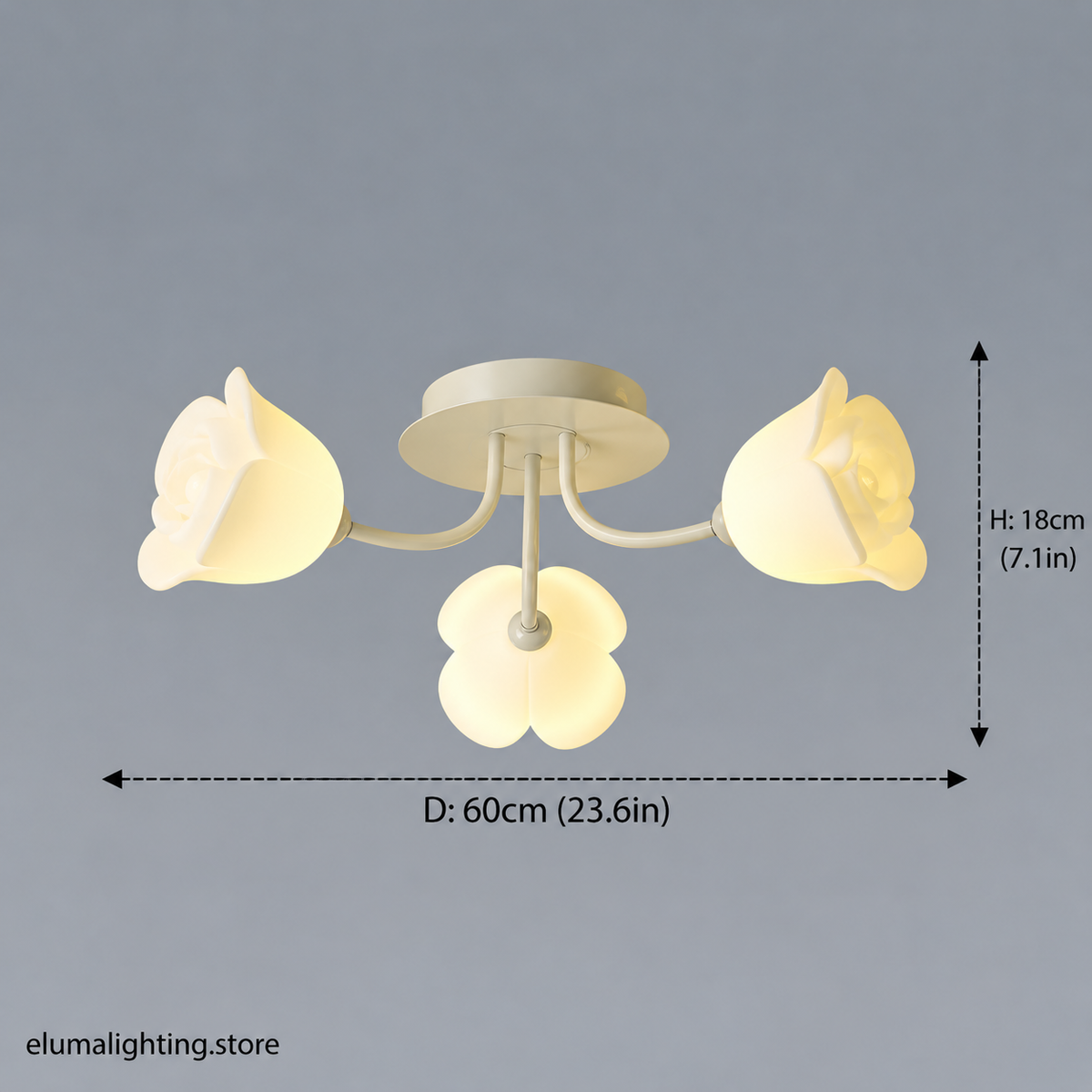 French Glass Flower LED Ceiling Lamp - Hot Bent Floral Shades on Brushed Nickel Frame