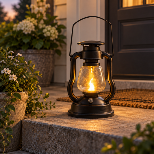 Vintage Solar Kerosene Lantern - Flickering Flame Porch Light