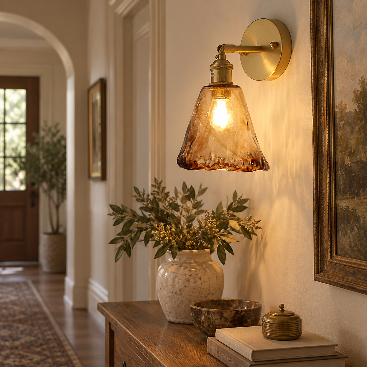 Vintage Amber Glass Bra Lamp – Brass E27 Wall Sconce
