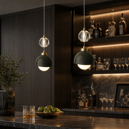 Nordic Crystal Ball LED Ceiling Lamp - 24W Faceted Spheres on a Slim Iron Frame in Warm White for Bedroom, Loft and Bar Corner