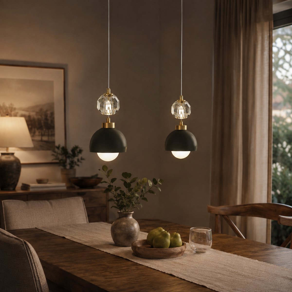 Nordic Crystal Ball LED Ceiling Lamp - 24W Faceted Spheres on a Slim Iron Frame in Warm White for Bedroom, Loft and Bar Corner