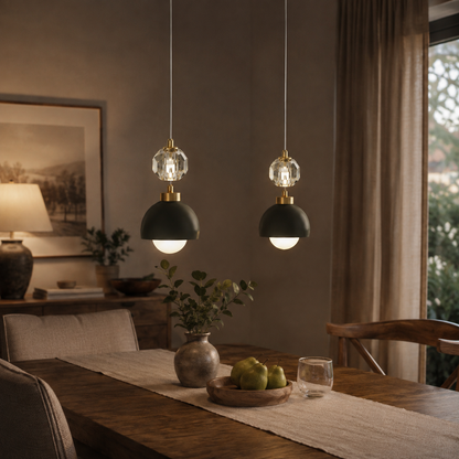 Nordic Crystal Ball LED Ceiling Lamp - 24W Faceted Spheres on a Slim Iron Frame in Warm White for Bedroom, Loft and Bar Corner